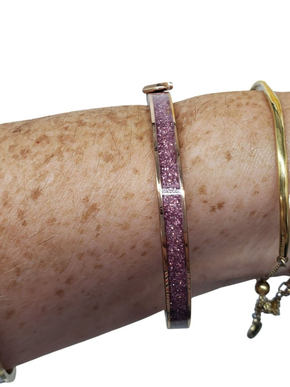 Kate Spade Pink Glitter Gold Tone Hinged Bangle Bracelet - Picture 4 of 10